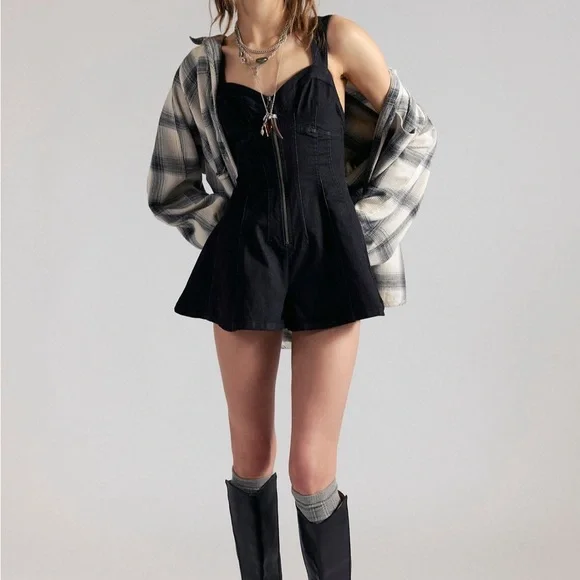 Free People Delancey Flare Denim Romper - Picture 4 of 6